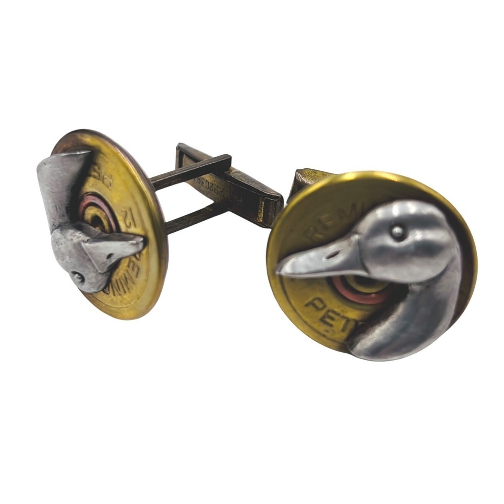 Vintage Remington Peters 12 Gauge Shotgun Shell Duck Head Cufflinks Brass Silver